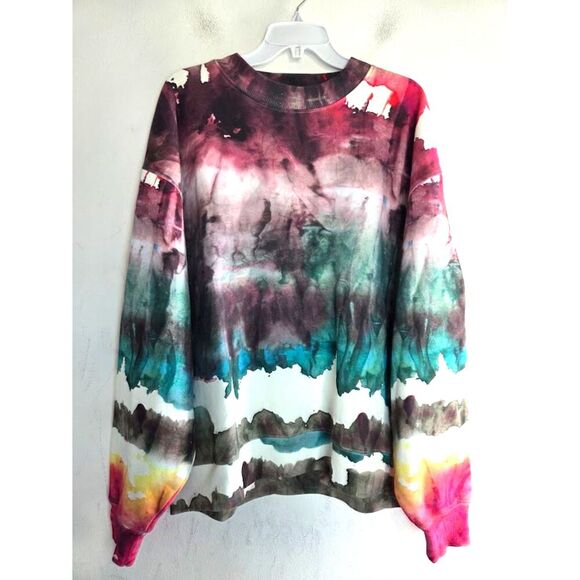 ACNE Studios Women Red Blue White "Yana Oil" Cotton Sweatshirt size X-Small - Picture 2 of 12